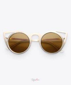 Gold Brown Women’s Metal Cat-Eye Sunglasses Sunglasses